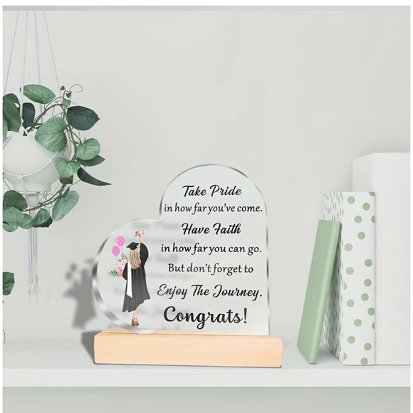 Acrylic Graduation Keepsake w/Wooden Base, Inspirational Graduation Gift for Her - Picture 3 of 6